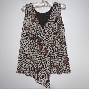 New Directions Geometric Print Sleeveless Blouse - Black Brown bohemian Large